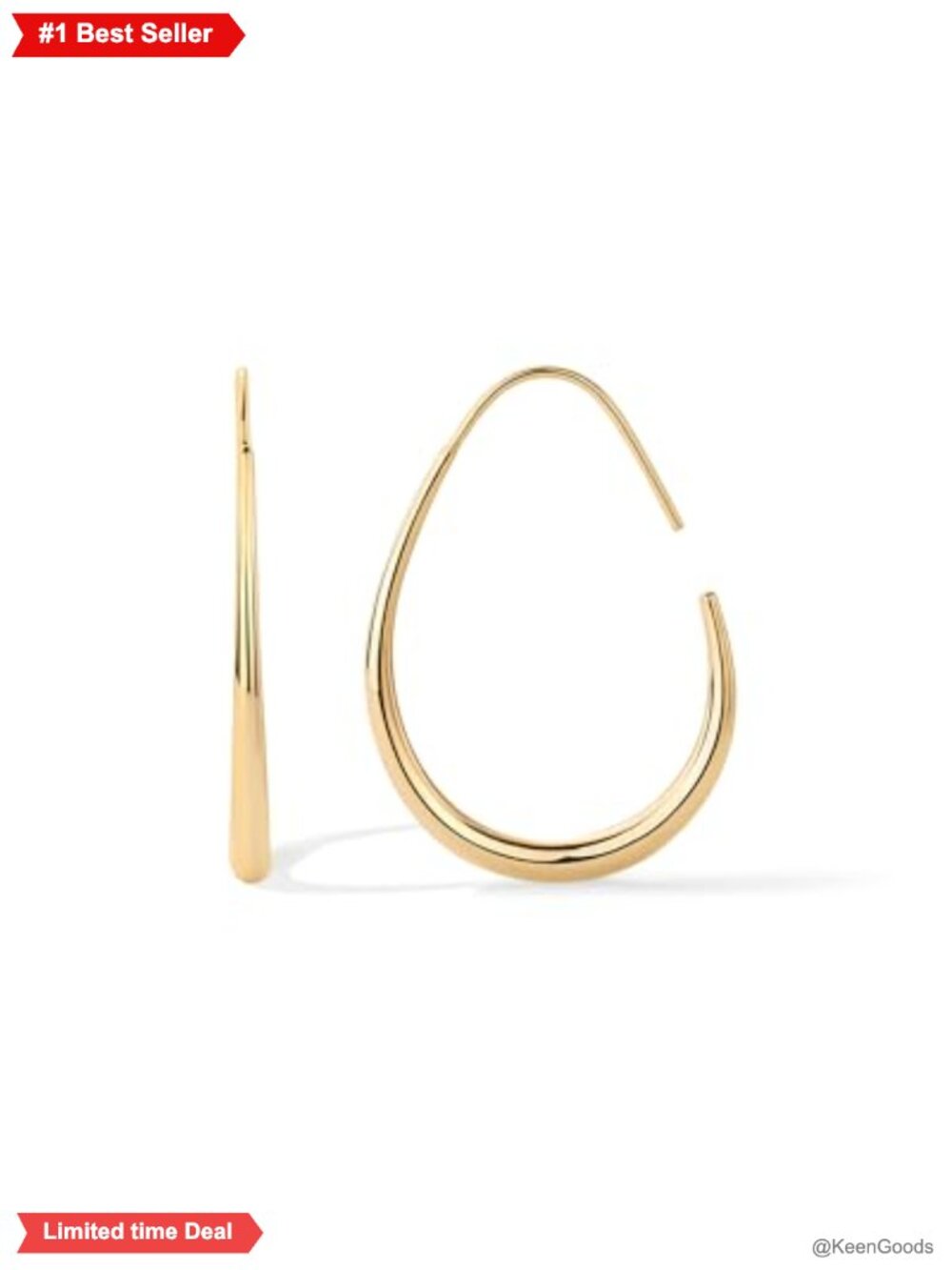 14K Gold Plated Teardrop Hoop Earrings 925 Sterling Silver Posts